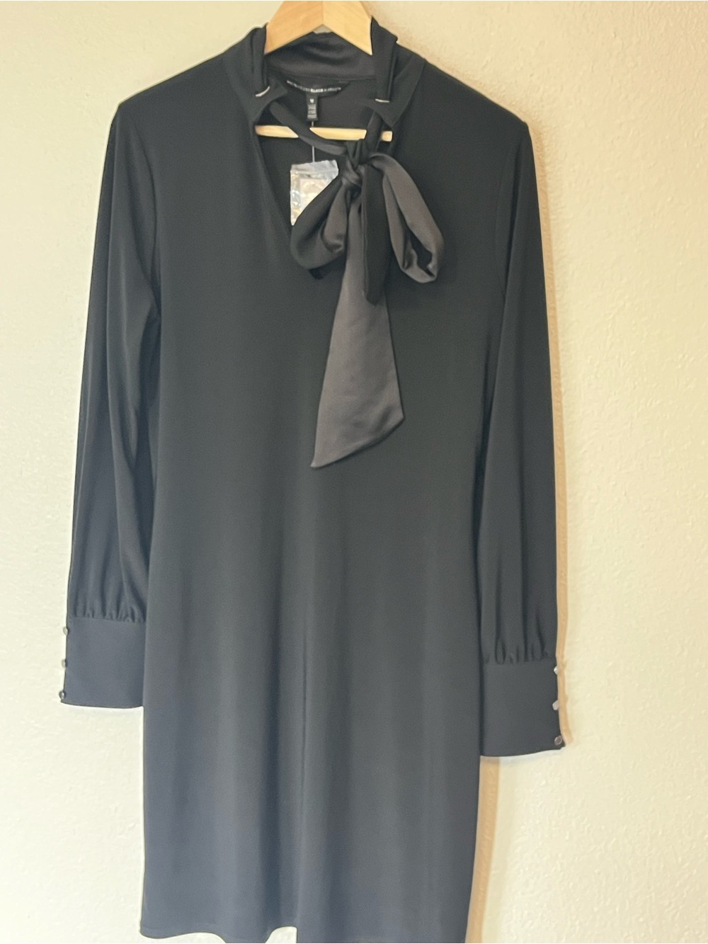 White House Black Market Black Long-Sleeve Tie-Neck Dress